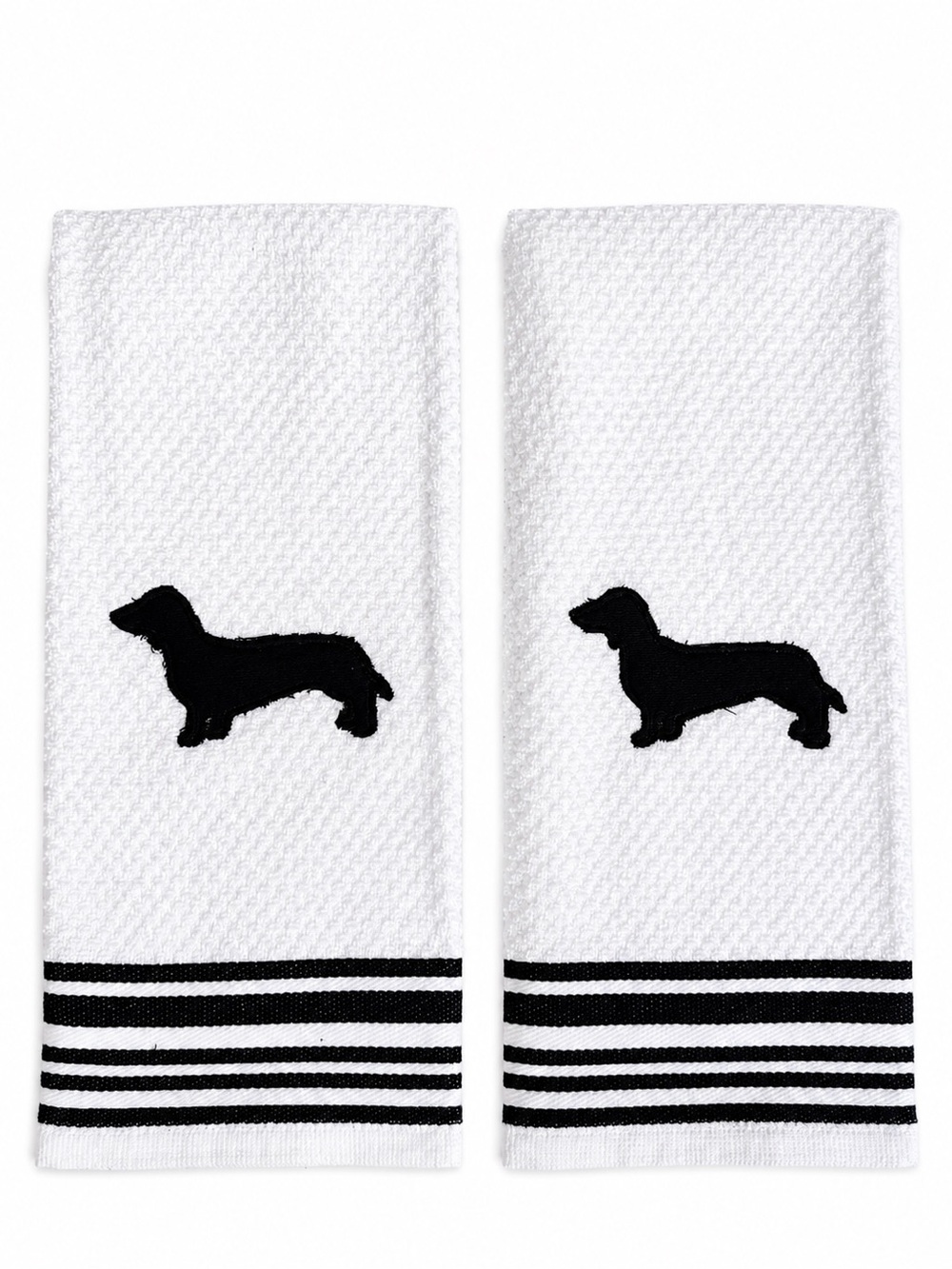 White Embroidered Kitchen Towels with Black Dachshund NEW Made to order